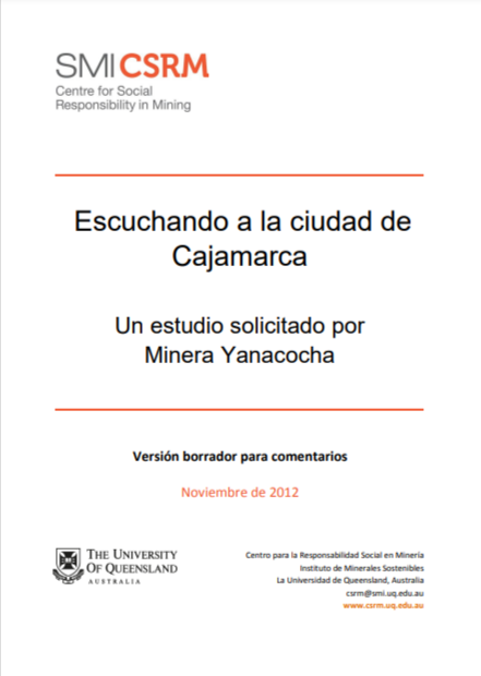 Escuchando a la ciudad de Cajamarca: un estudio sobre percepciones solicitado por Minera Yanacocha